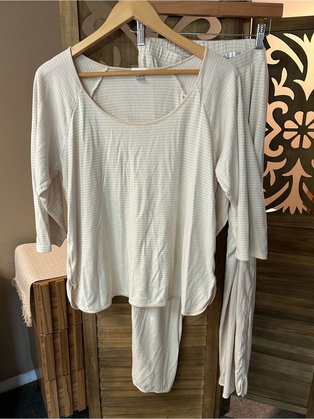 LAKE Pima Cotton Two Piece Peach/White Striped Pajama Set Size XL